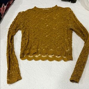 Elegant Lace Long Sleeve Blouse in Mustard